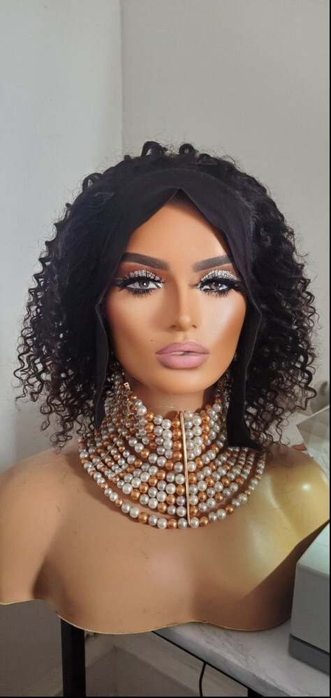 100% human hair kinky curl headband wig 10"